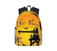 yagDAA Halloween Pumpkin Bat House Print Casual Laptop Backpack For Men Women Large Capacity Business Work Travel College Daypack