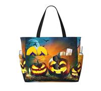 yagDAA Halloween Pumpkin Print Beach Bag Large Tote Bag With Multiple Pockets Pool Travel Vocation Beach Bags For Women