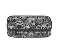 yagDAA Horrible Dark Skulls Flowers Pattern Print Oxford Cloth Pencil Case Large Capacity Pencil Pouch Box Bag for College Work Travel