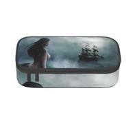 yagDAA Mermaid Girl and Sailing On Sea Pirate Ship Print Oxford Cloth Pencil Case Large Capacity Pencil Pouch Box Bag for College Work Travel