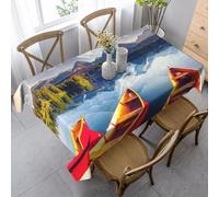 yagDAA Mountain Lake Boat Print Rectangle Tablecloth Table Cover Indoor Outdoor Dining Room Kitchen Table Cloth 140x90cm