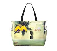 yagDAA Palm Tree Rocky Shore Print Beach Bag Large Tote Bag With Multiple Pockets Pool Travel Vocation Beach Bags For Women