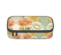 yagDAA Pastel Poppies Print Oxford Cloth Pencil Case Large Capacity Pencil Pouch Box Bag for College Work Travel
