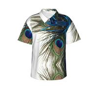 yagDAA Peacock Feather Print Hawaiian Shirts for Men Summer Beach Vacations Tropical Short Sleeve Button Down Shirts Black