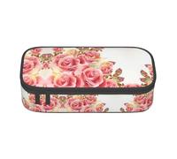 yagDAA Pink Rose Blossom Print Oxford Cloth Pencil Case Large Capacity Pencil Pouch Box Bag for College Work Travel