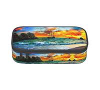 yagDAA Pirate Ship in The Sunset Print Oxford Cloth Pencil Case Large Capacity Pencil Pouch Box Bag for College Work Travel