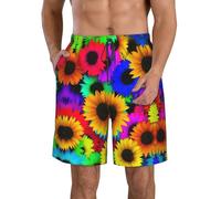 yagDAA Rainbow Sunflower Print Mens Shorts Casual Men's Flat Front Shorts Quick-Dry Shorts for Summer Athletic Beach Gym