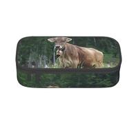 yagDAA Real Swiss Cow Brown Print Oxford Cloth Pencil Case Large Capacity Pencil Pouch Box Bag for College Work Travel