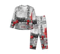 yagDAA Red London Street Print Women'S Pajama Sets With Pockets Long Sleeve Button Down Lounge Sleepwear Nightwear Pjs
