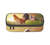 yagDAA Rooster On Wood in Farmland Print Oxford Cloth Pencil Case Large Capacity Pencil Pouch Box Bag for College Work Travel