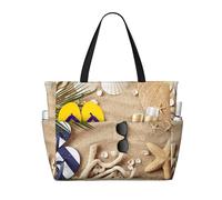 yagDAA Sand Beach Palm Tree Print Beach Bag Large Tote Bag With Multiple Pockets Pool Travel Vocation Beach Bags For Women