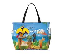 yagDAA Summer Parrot Pineapple Bird Print Beach Bag Large Tote Bag With Multiple Pockets Pool Travel Vocation Beach Bags For Women