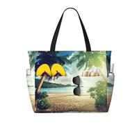 yagDAA Sunset On The Beach Print Beach Bag Large Tote Bag With Multiple Pockets Pool Travel Vocation Beach Bags For Women