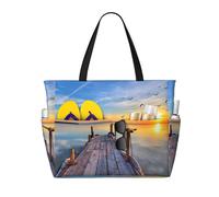 yagDAA Sunset Sea Print Beach Bag Large Tote Bag With Multiple Pockets Pool Travel Vocation Beach Bags For Women