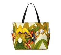 yagDAA Tropical Bird Of Paradise Print Beach Bag Large Tote Bag With Multiple Pockets Pool Travel Vocation Beach Bags For Women