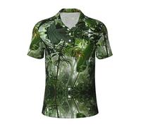 yagDAA Tropical Rainforest Jungle Scene Print Men's Polo Shirts Short Sleeve Polos for Men Breathable Golf Sports Gym Workout T Shirts Black