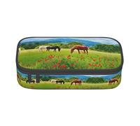 yagDAA Various Kinds of Horses Print Oxford Cloth Pencil Case Large Capacity Pencil Pouch Box Bag for College Work Travel