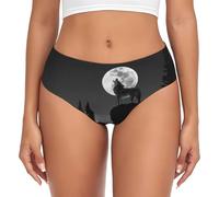 yagDAA Wolf Night Moon Print Womens Underwear Soft Stretchy Bikini Briefs Knickers Ladies Hipster Panties Underpants Black