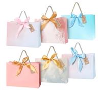 YAGE Large Gift Bag - 32CM x 25CM x 11CM | Durable Paper Bags with Ribbon & Tag | Perfect for Weddings, Parties, Birthdays, Christmas, Baby Showers & New Year's Gifts (L-Blue Pink - 6PCS)