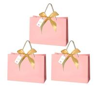 YAGE Large Gift Bag - 32CM x 25CM x 11CM | Durable Paper Bags with Ribbon & Tag | Perfect for Weddings, Parties, Birthdays, Christmas, Baby Showers & New Year's Gifts (L-Pink - 3PCS)
