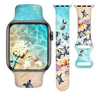 YAGEDOVIU Beach Watch Bands Compatible Watch 38mm 40mm 41mm 42mm for Women, Sea Turtle Summer Adjustable Soft Silicone Replacement Smartwatch Wristband Gifts for SE Series 8/7/6/5/4/3/2/1