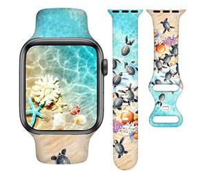 YAGEDOVIU Beach Watch Bands Compatible Watch 38mm 40mm 41mm 42mm for Women, Sea Turtle Summer Adjustable Soft Silicone Replacement Smartwatch Wristband Gifts for SE Series 8/7/6/5/4/3/2/1