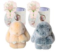 Yagerod Bunny Keychain with Tin Box, 2Pack Soft Plush Rabbit Key Ring, Cute Pompom Charm for Backpack, Handbag Ornaments (Style2)