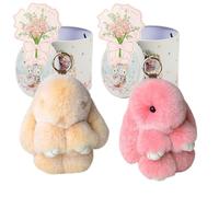 Yagerod Bunny Keychain with Tin Box, 2Pack Soft Plush Rabbit Key Ring, Cute Pompom Charm for Backpack, Handbag Ornaments (Style10)