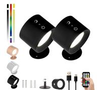 Yagerod Glowright Lights, Lumeflex 360 Wall Light with Controller, Cordless Smart+ Halo Lux Lights, Glowright Indoor Everywhere Light 2.0, 3 Color Temperatures & Dimmable (Black*2, RGB)