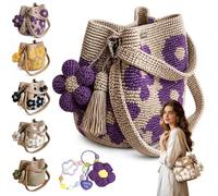 Yagerod Handmade Crochet Flower Tote, Crochet Bag, Handmade Crocheted Floral Tote Bag, Woven Bags with 3D Florals, Soft Texture, Bold Floral Charm, for Picnic Shopping Commuting Vacationing(A)