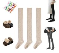 Yagerod Micro-Compression Slimming Knee-High Warm Stocking For Women, Compression Socks, Extra Long Knit Thick Tall Long(Khaki*3)