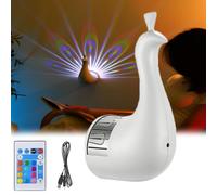 Yagerod Peacock Wall Light Set - 2pcs Projector Lamp, USB Rechargeable Night Light, 7 Color Desk Lamp With Remote Control for Home Decoration (White)