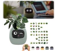 Yagerod Plantagotchi - Ai Smart Planter, Interactive Plant Pot, Intelligent Flower Pot, Usb Rechargeable, Multiple Expressions, For Living Room (Green)