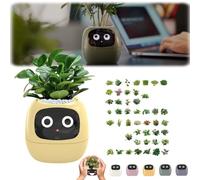 Yagerod Plantagotchi, Plantagotchi Planter, Plantagotchi - Ai Smart Planter, Smart Interactive Plant Pot, Intelligent Flower Pot, Usb Rechargeable Multiple Expressions For Living Room (Yellow)