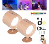 Yagerod The Glow Right, Glow Right Wall Lights, Cordless Glowright Indoor Everywhere Light 2.0, 360° Rotation Cordless Glowright Smart Lights with 7 RGB Colors, for Bedroom, Living Room (Wood *2)