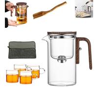 Yagerod Witchcraft Teapot, Enchanti Tea Pot, The Harmony Pot, Glass Teapot With Strainer, Magic Teapot With Infuser, Water Separation Glass Teapot With Wooden Handle (750ml,transparent)