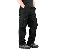 Yageshark Men's Black Cotton Cargo Pants, Regular Fit, 6 Pockets, Size 36