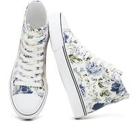 yageyan Womens High Top Canvas Sneakers Fashion Lace up White Shoes for Women Casual Classic, Blue, 8.5 UK