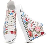 yageyan Womens High Top Canvas Sneakers Fashion Lace up White Shoes for Women Casual Classic, Red, 8.5 UK