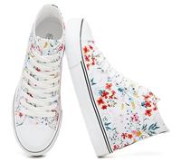 yageyan Womens High Top Canvas Sneakers Fashion Lace up White Shoes for Women Casual Classic, White, 8.5 UK