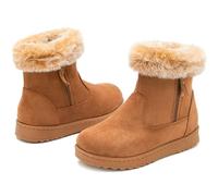 yageyan womens winter boots Mid calf snow booties fur lined womens warm ankle booties for outdoors, Chestnut, 7 UK