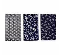 Yagisei Made in Japan Komon Tenugui Towel 3 type set (Flax Leaf, Namichidori, Orizuru) Blue,33X90centimeters