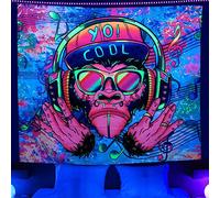 Yagizaul Blacklight Music Monkey Tapestry - UV Reactive Graffiti Wall Hanging for Bedroom - Glow in the Dark - 60 * 51 inch