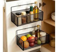 YAGOKKI 2 Pack Black Wire Cabinet Door Storage Baskets with 6 Adhesive Hooks, Space-Saving Pantry Organizer, No Drill Wall Mounted Holder for Kitchen, Bathroom, Under Sink Container