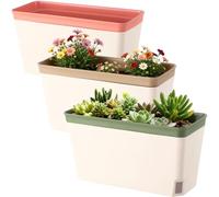 YAGOKKI 3 Pack Self Watering Plant Pots, Rectangular Windowsill Herb Planter Box, Modern Plastic Flower Pots with Visual Water Level Window for Indoor Outdoor Garden Office Patio Plants