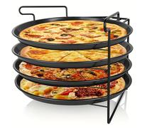 Yagosodee 4pcs Pizza Baking Set,Non-Stick Perforated Pans with Rack | 4x 11",Non-stick Perforated Pans,1 Folding Rack,Even Heat Circulation,Crispy Crusts,Easy Cleanup,Multi-pizza Baking