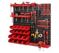 Yagosodee 54pcs Wall Mounted Tool Storage Rack, Heavy Duty Workshop Garage Wall Plates Storage Bins and Panel Set Garage Workshop Shed Organiser for Screwdrivers Wrenches Small Parts, Red + Black