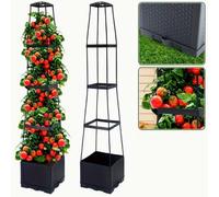 Yagosodee Tomato Planter Box with Trellis,4-Tier Self-Watering Rattan Style | 16L Capacity,2L Self-Watering Base,1-4 Tiers,Resin Rattan Look,Ideal for Climbing Plants,Quick Setup & Space-Saving Storage