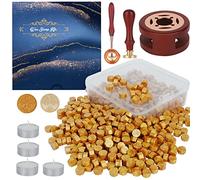 Yagugu Wax Seal Stamp Kit - 357Pc Set with Wax Beads, Seal Stamp, Warmer, Spoon, Candles for Vintage Envelopes & Letters - Gold