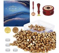 Yagugu Wax Seal Stamp Kit - 357Pc Set with Wax Beads, Seal Stamp, Warmer, Spoon, Candles - Vintage Envelopes Letters Mailing Crafts Gift (Antique Gold)